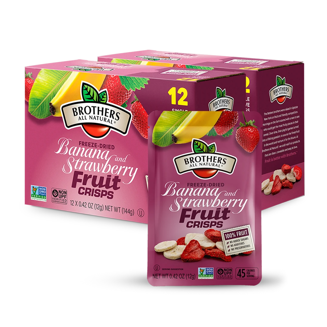 Freeze-dried banana strawberry fruits crisps from Brothers All Natural.