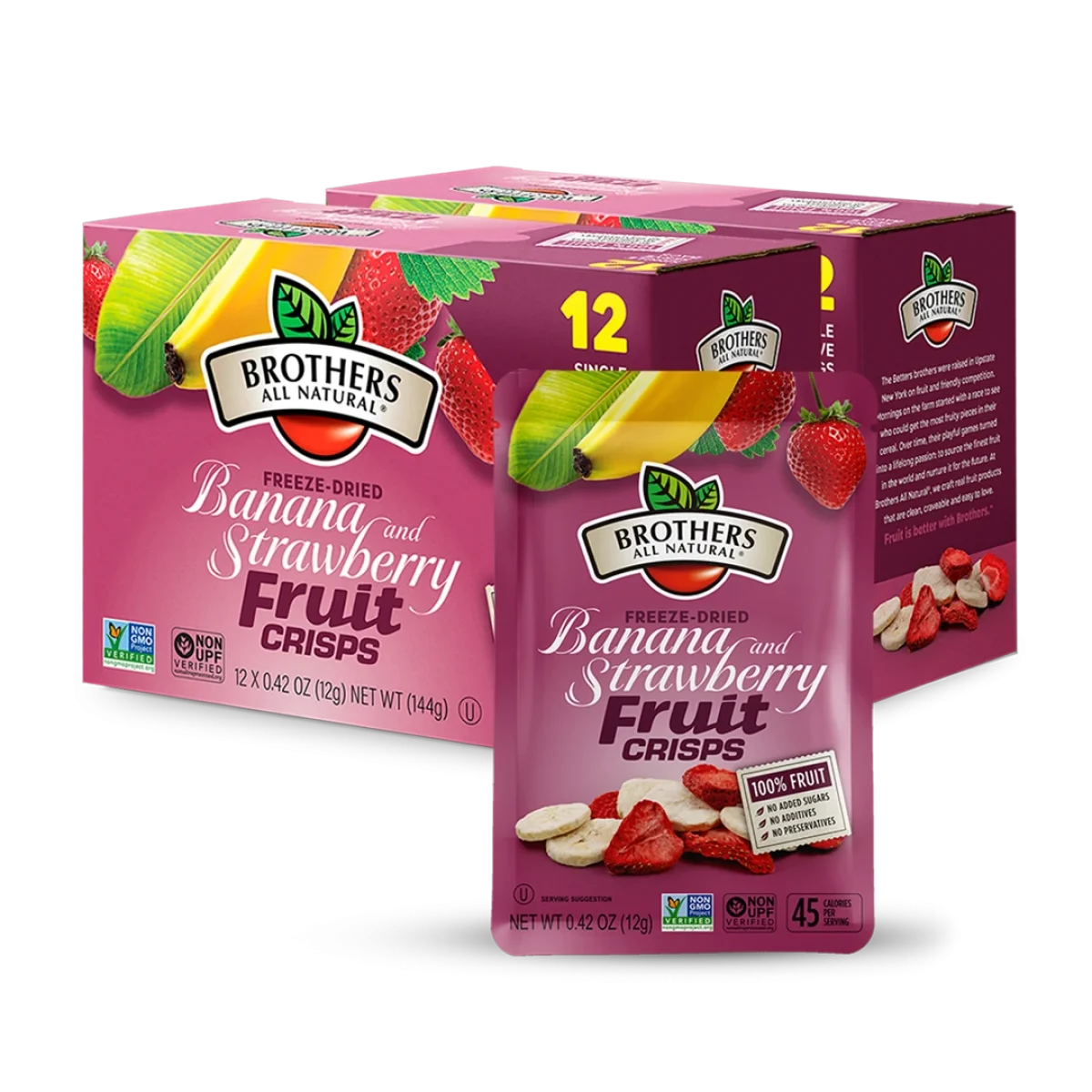 Freeze-dried banana strawberry fruits crisps from Brothers All Natural.